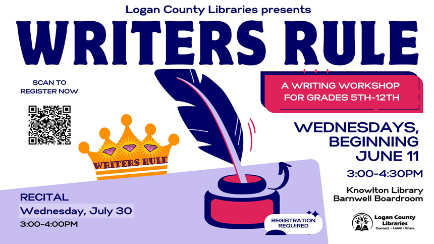Writers Rule and quill pen and crown