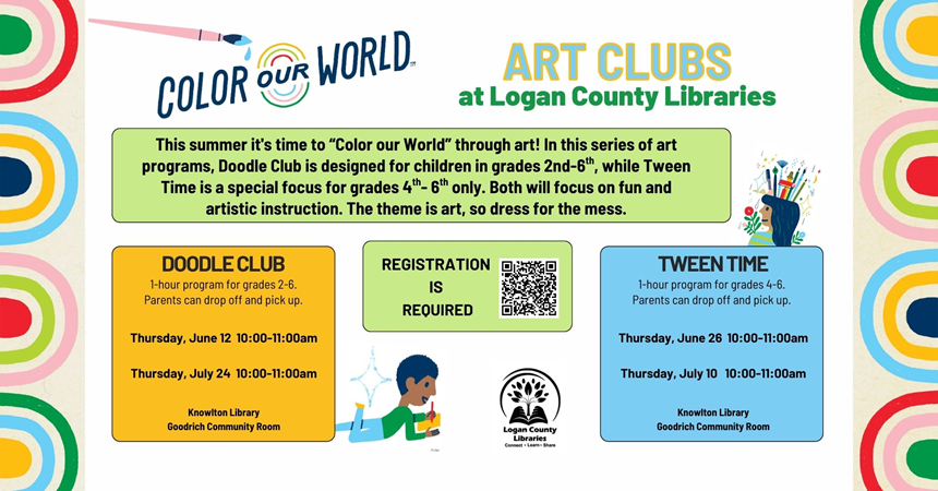 Color our World Art Clubs on colorful background